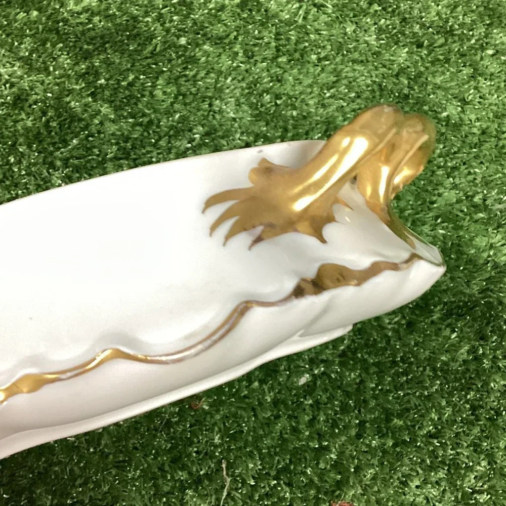 Antique Haviland Limoges Gold & White Porcelain Tureen Covered Bowl